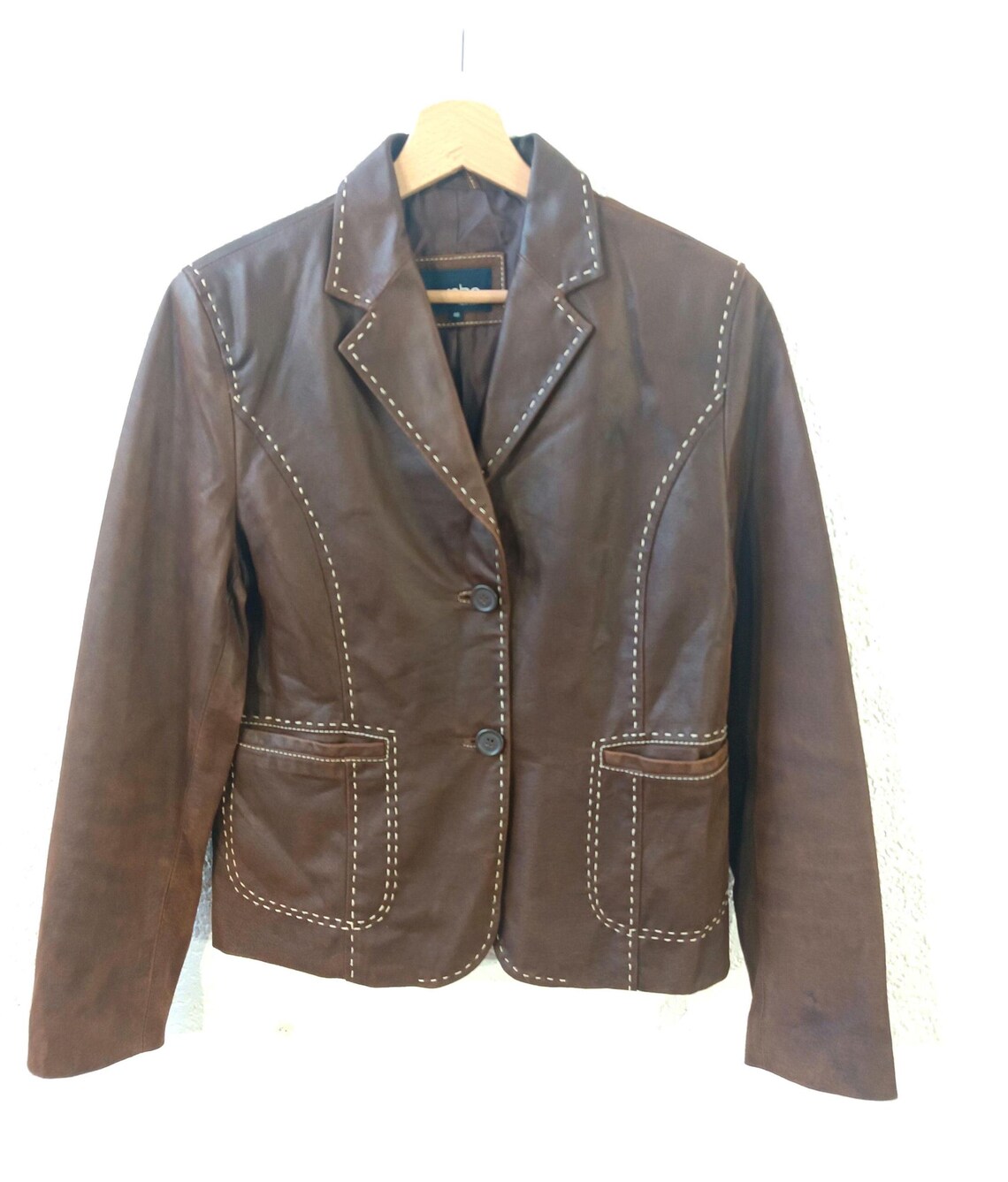 Brown Leather Blazer: Vintage 90s Suede Buttoned Safari Jacket, foto 2 di 5