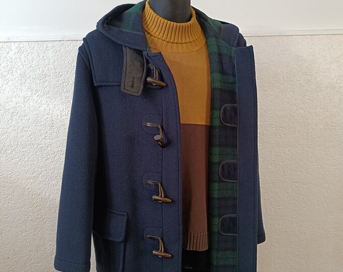 Gloverall Duffle Coat, Navy Blue Duffle Coat, Tartan Coat, Plaid Coat