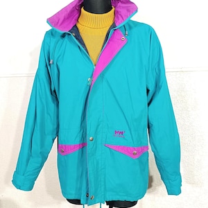 Helly Hansen Jacket Purple Light blue Hooded Raincoat Windbreaker Jacket - Unisex Medium Waterproof Outerwear