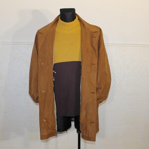 Vintage Bugatti Safari Jacket for Men - Tan Brown Minimalist Trench Coat, Casual Outerwear, Medium Size