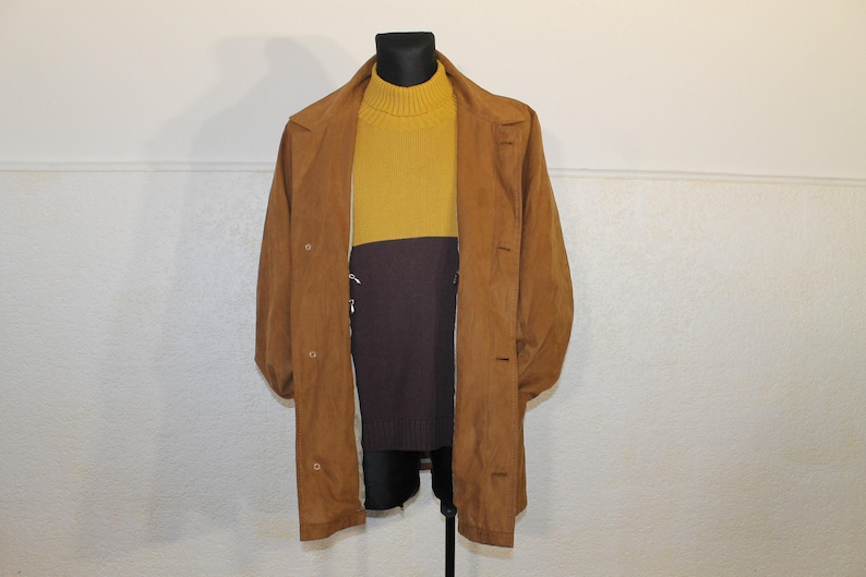 Vintage Bugatti Safari Jacket for Men - Tan Brown Minimalist Trench Coat, Casual Outerwear, Medium Size