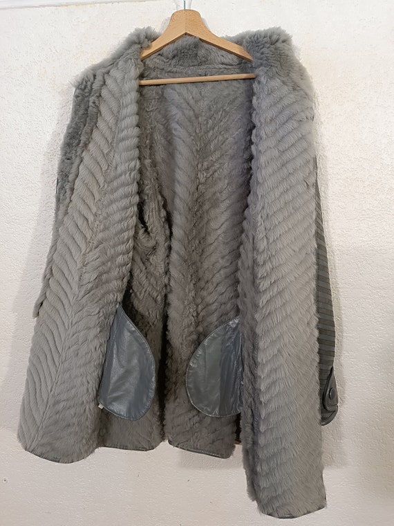 Gray Leather Coat Women, vintage striped coat, Wo… - image 2