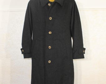 Wool Cashmere Coat: Black Maxi Overcoat, Men's Medium, 1990s Minimalist Style