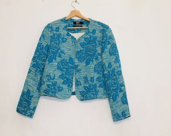 Embroidered jacket vintage Women / Flowers boho jacket / Flowers Jacket Vintage Blue Color Size Medium / Embroidered Blazer Spring Jacket