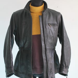 Motorcycle Jacket Women Vintage Cow Leather Black Cafe Racer Size 42 Large