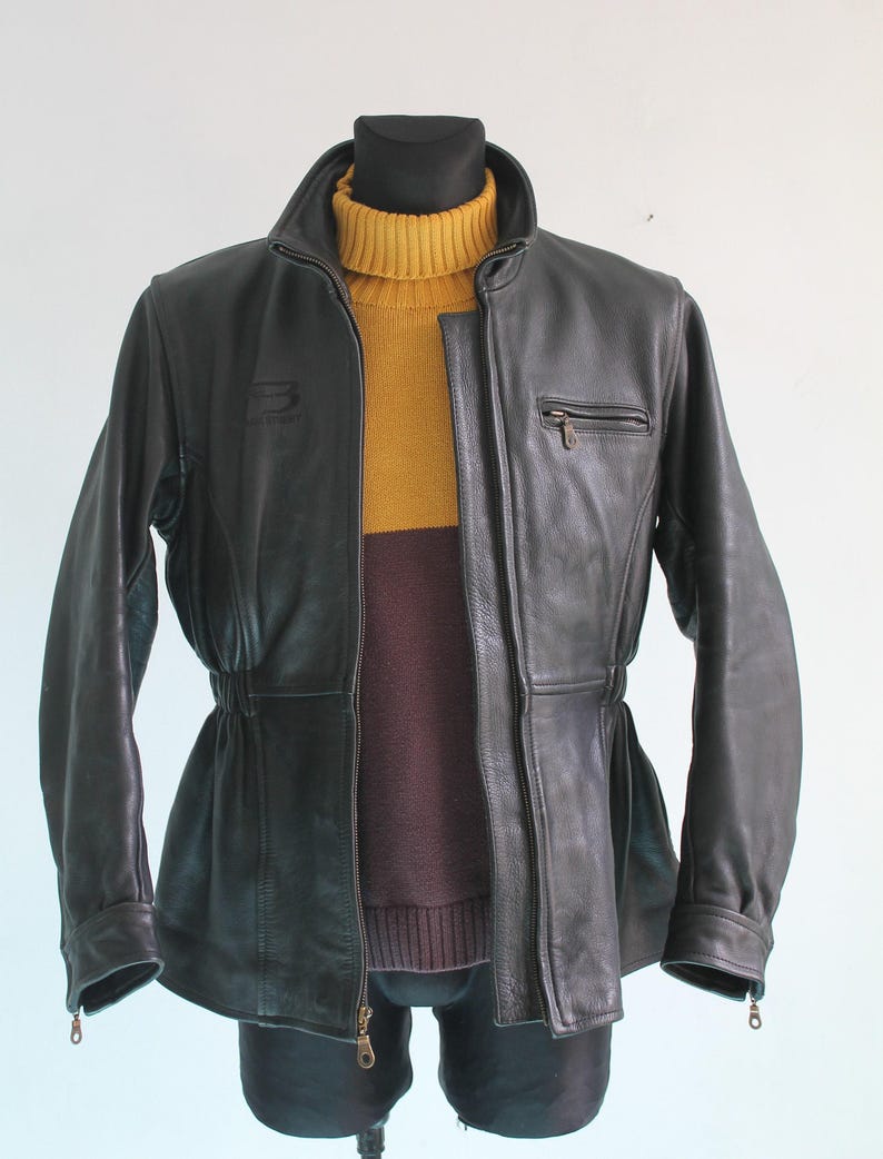 Motorcycle Jacket Women Vintage Cow Leather Black Cafe Racer Size 42 Large