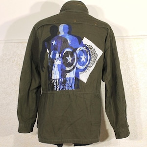 US Army Jacket Captain America Print Military - Large Hooded Trench Coat Surplus