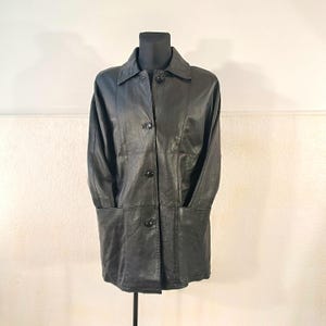 Veste en cuir long noir, manteau gothique femmes, manteau en cuir souple, manteau en cuir italien, manteau long en cuir vintage, trench-coat boutonné grand