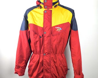 Rukka Colorful Jacket Vintage 80s Men's waterproof Ski Jacket - yellow & Red Full Zip Mountain Outerwear, Size M