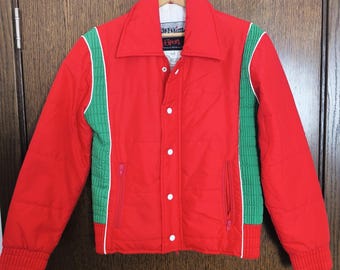 Rave Jacket Vintage Red Green 70s Padded Ski Outerwear Small