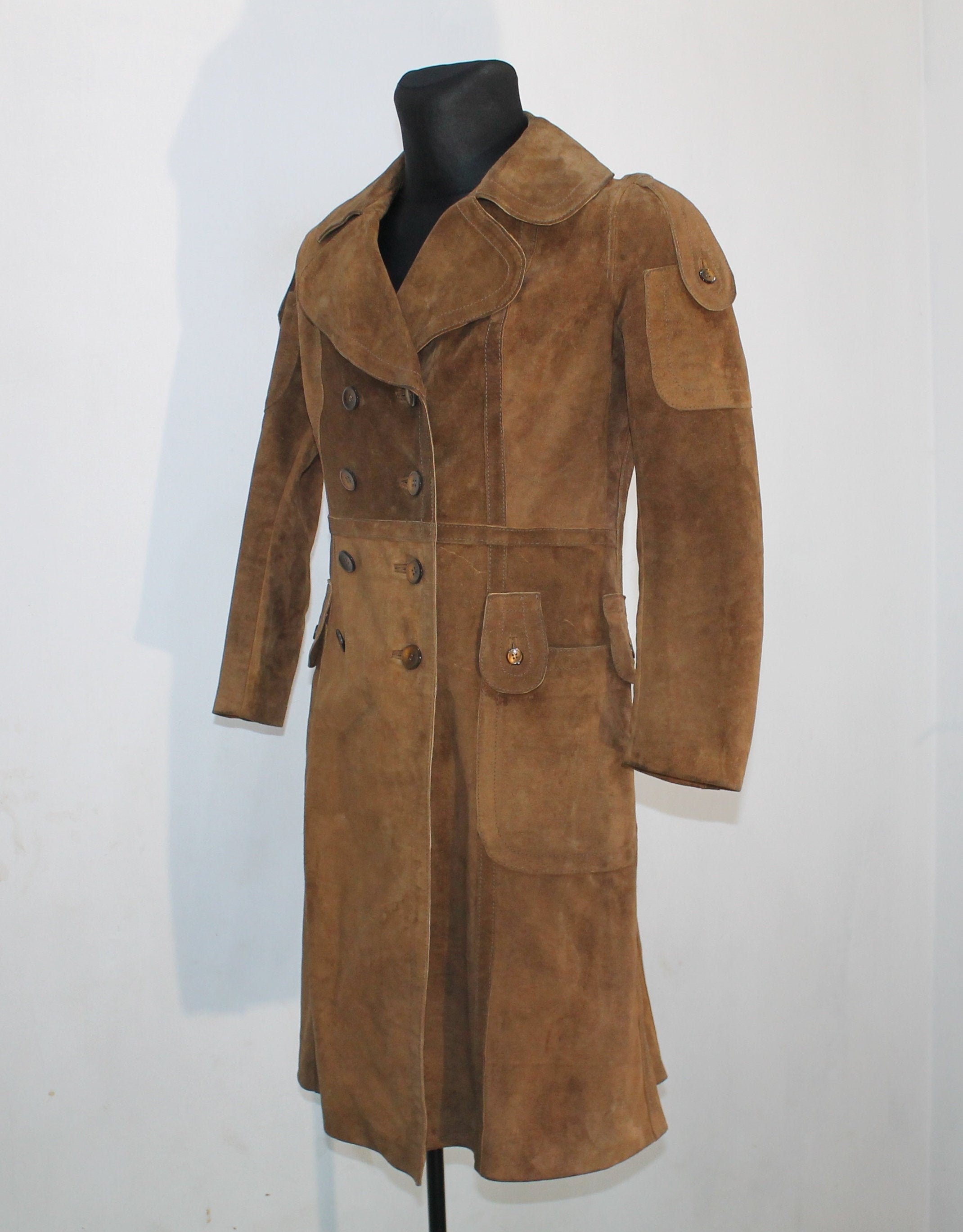 Leather Trench Coat Vintage Leather Coat British Coat Suede