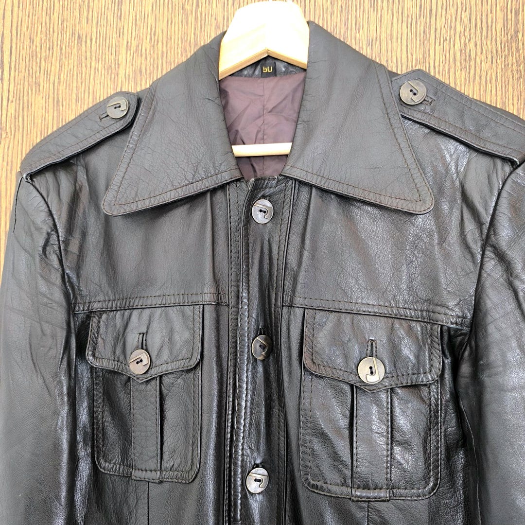 ジャケット・アウター 70s archive nappa leather jacket vintage Vintage Leather Jacket, 70s Black, Safari Detective Coat, Medium