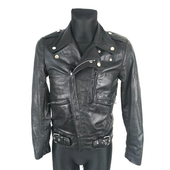 ジャケット・アウター Leather Motorcycle Jacket Vintage Vintage Black Leather Motorcycle Jacket - Gothic Punk Biker Rocker