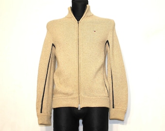Tommy Hilfiger Knit cardigan men brown Lamb Wool Cotton small zip-front sweater