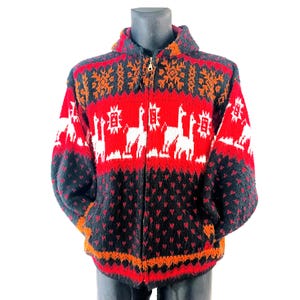 Alpaca Wool hoodie, unisex Jacket Aztec, Peruvian fleece Size Medium