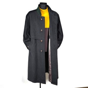 Winter Overcoat Dark Gray Pure Wool: Men's Large 80s Vintage