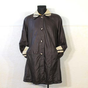 Vintage 80s Brown Sheepskin Leather Trench Coat for Women - Medium