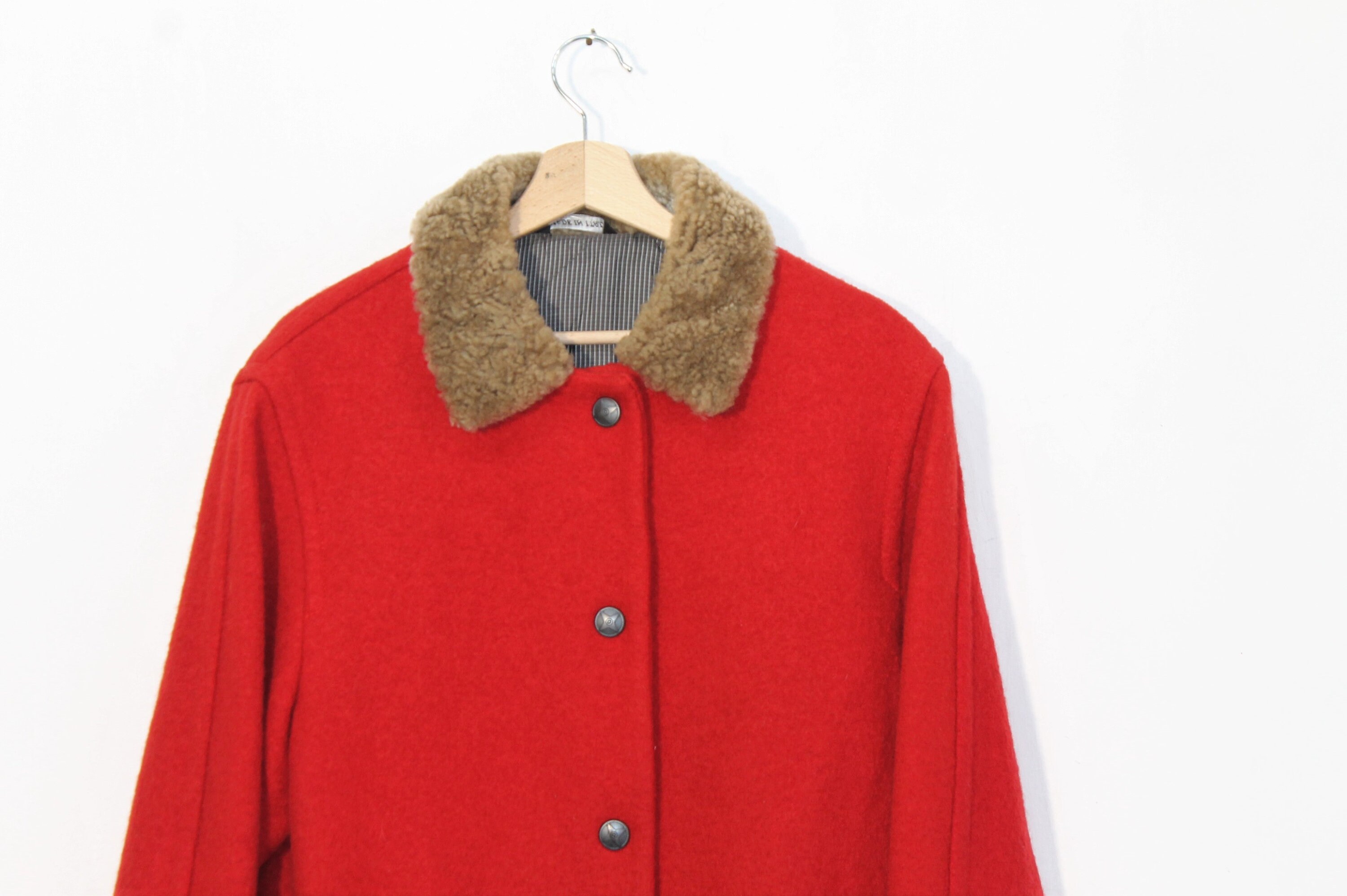 Boiled Wool Jacket Red Women / Boiled Wool Coat Fur Collar / Etsy