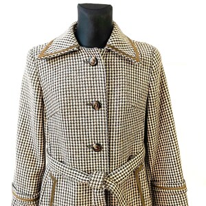 Houndstooth Wool Coat Full Length: Vintage 70s Tweed, Medium Size