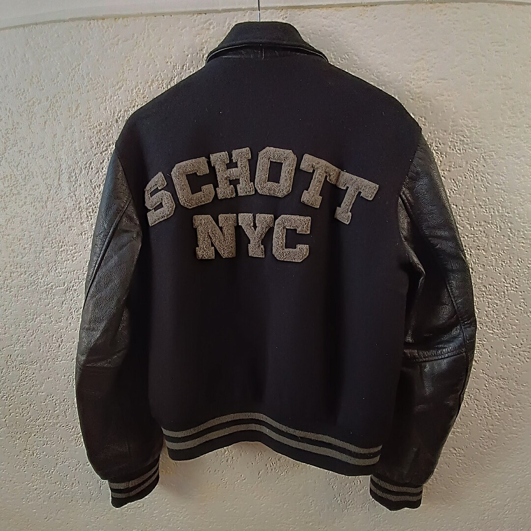 Schott Leather Jacket Vintage Schott Varsity Baseball Jacket Collage Jacket Vintage Wool Jacket Black Letterman Jacket Schott USA M Etsy