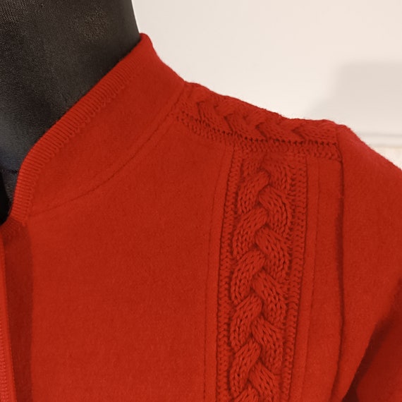 Red Boiled Wool Jacket, Cable wool cardigan Vinta… - image 3
