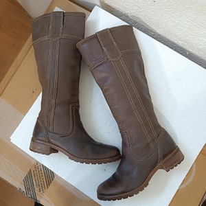 Dameskniehoge laarzen, bruine leren laarzen dames, Vintage Timberland leren laarzen, rijlaarzen, bovenlaarzen dames US 7 EU 37.5 UK 4.5