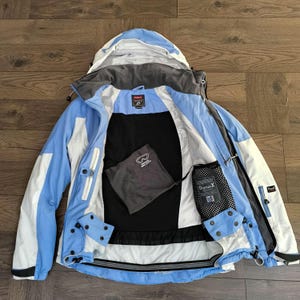 Ski Jacket Women Light Blue White Insulated Hooded Medium