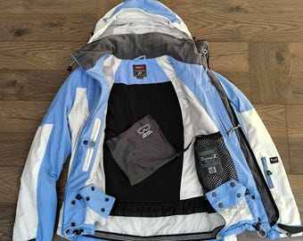 Ski Jacket Women Light Blue White Insulated Hooded Medium