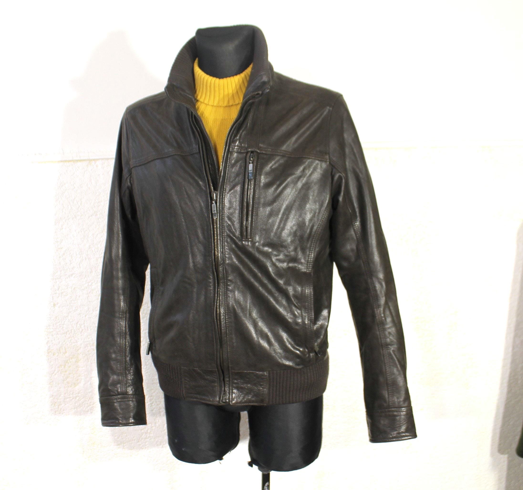 Minimalist Leather Jacket Men GAS Jacket Motorcycle Jacket Vintage Y2k Leather Jacket Brown Leather Jacket Bomber Jacket Size Medium M Etsy Australia