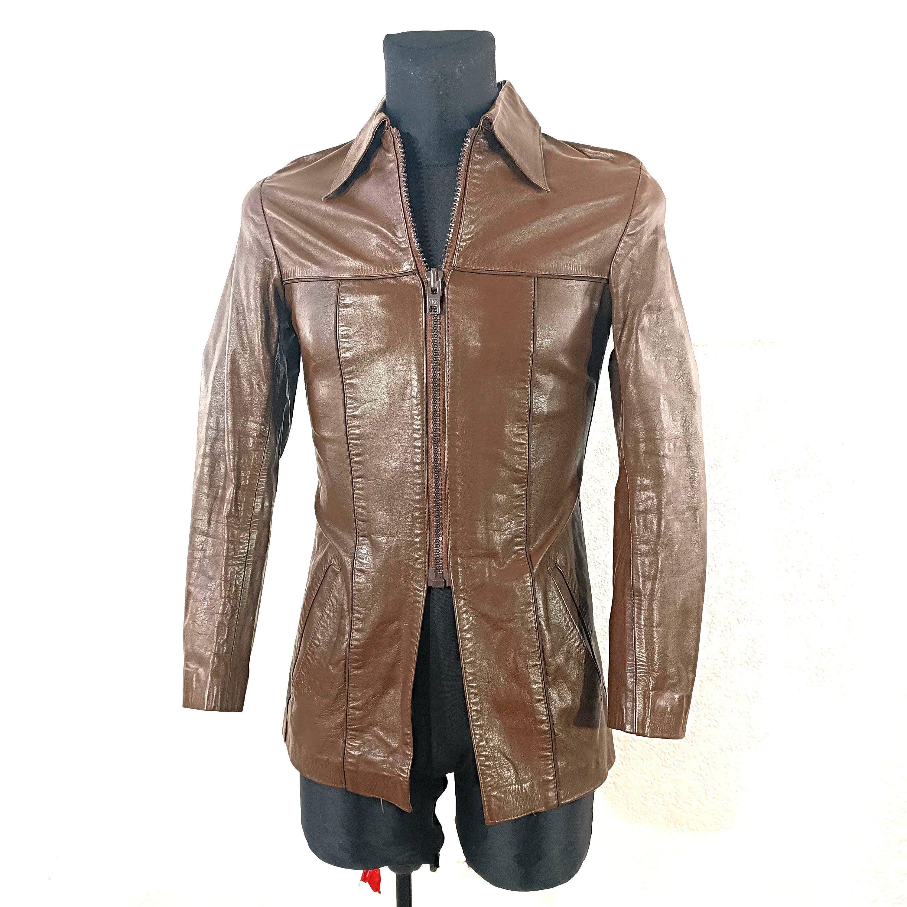 70s Leather Jacket: Brown Long Safari Trench, Unisex Small - Etsy