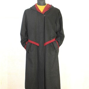 Cashmere wool coat women, black hooded long oversized loden overcoat Large Size
