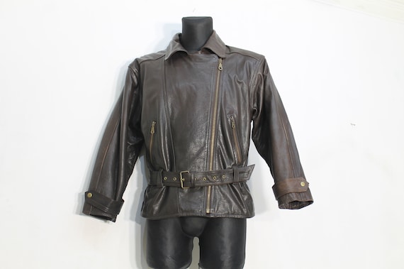motorcycle jacket leather vintage women / Brown Leath… - Gem