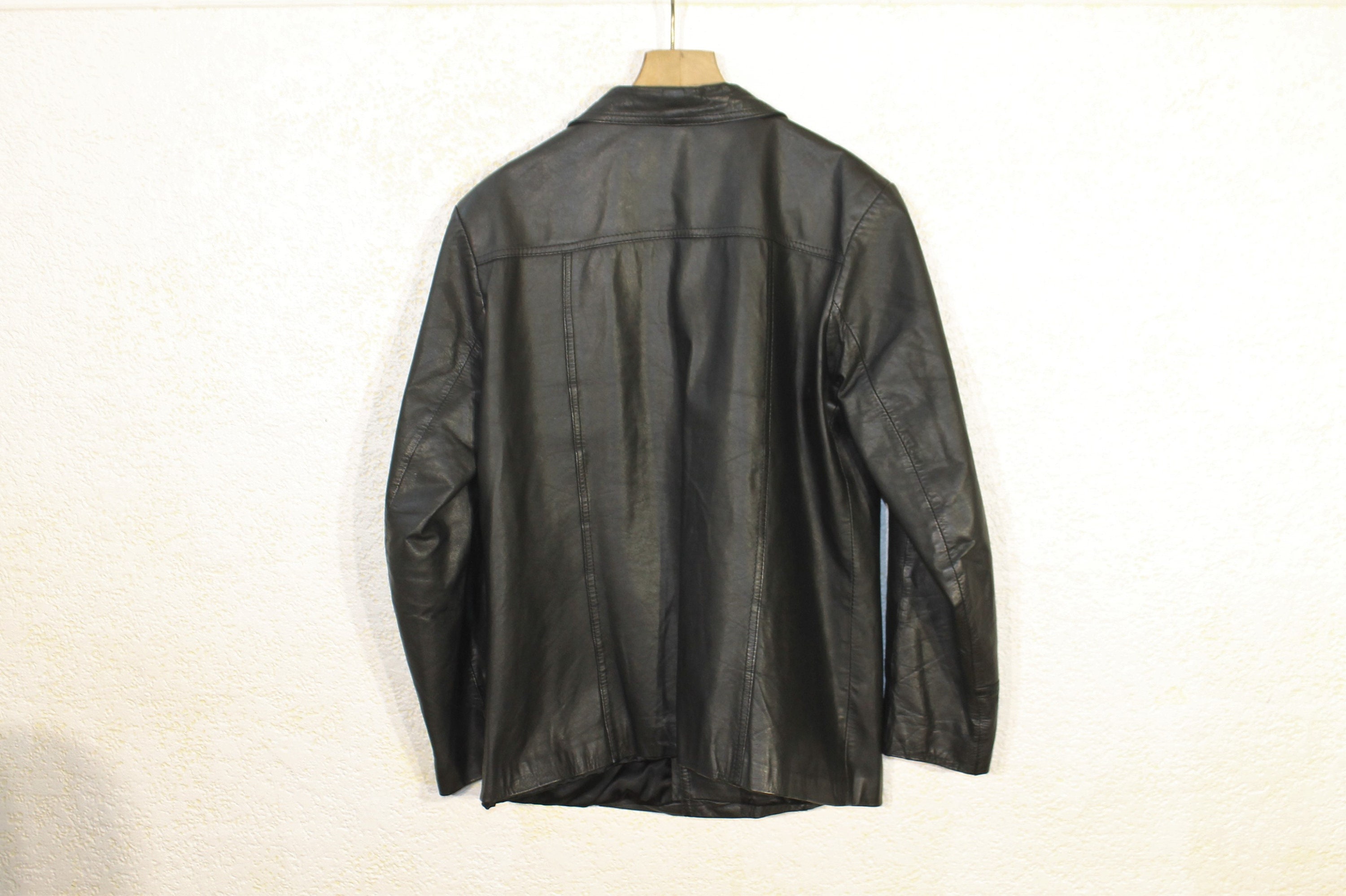 Vintage Leather Jacket, Black Leather Jacket, 70s Leather Jacket Men, Detective Jacket