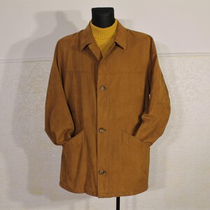 Vintage Bugatti Safari Jacket for Men - Tan Brown Minimalist Trench Coat, Casual Outerwear, Medium Size