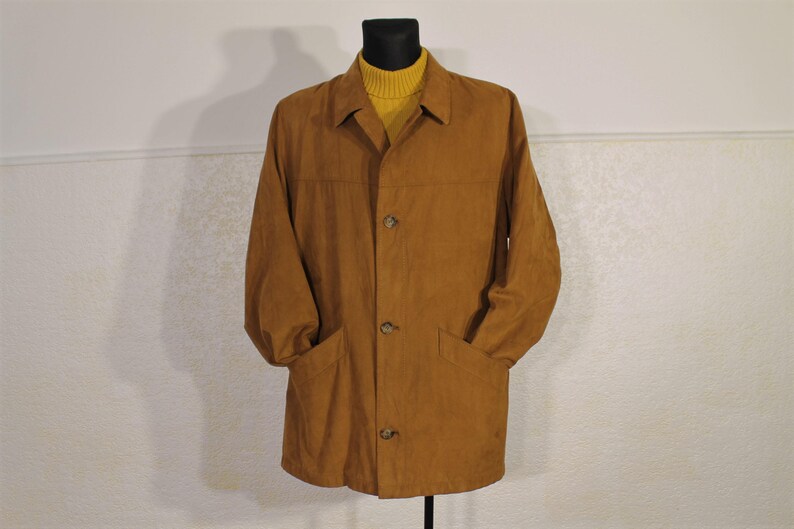Vintage Bugatti Safari Jacket for Men - Tan Brown Minimalist Trench Coat, Casual Outerwear, Medium Size