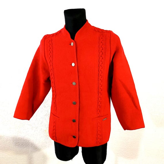 Red Boiled Wool Jacket Cable Wool Cardigan Vintage Boiled Wool Cardigan Austrian Wool Jacket Red Wool Jacket Women Trachten Jacket M Etsy