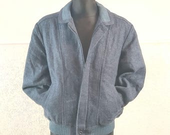 Finnish wool jacket, Navy Blue, Medium, Vintage Boiled Wool Harrington Style