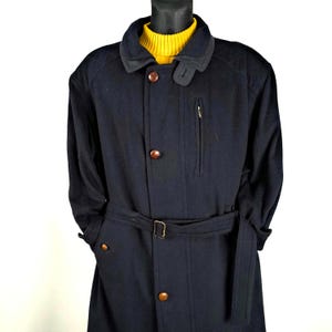 Manteau d'hiver surdimensionné en laine d'alpaga bleu marine avec ceinture Gore-Tex pour homme, taille L/XL
