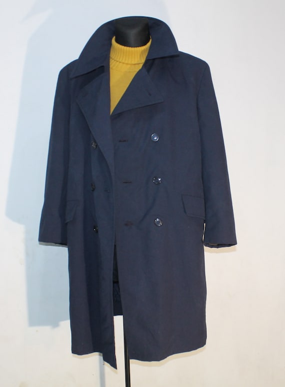 ヨーロッパヴィンテージ】ダークネイビー ダブルブレスト ロングコート