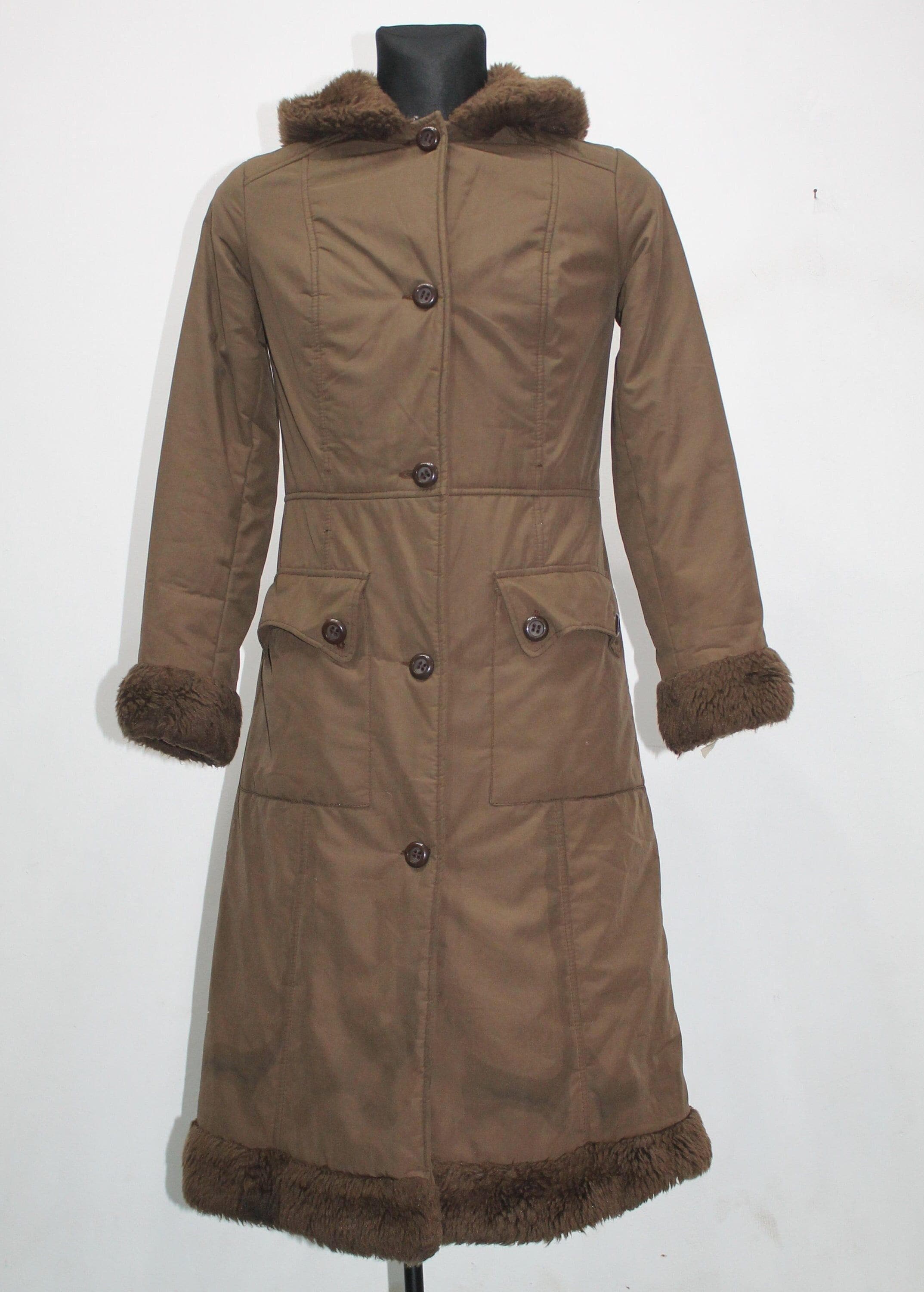 Long Sherpa Coat Brown Women 70s Vintage: Long Fur Collar Penny