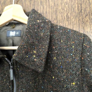 Vintage 70s Brown Donegal Tweed Wool Zip Jacket - Retro Women's Small Outerwear