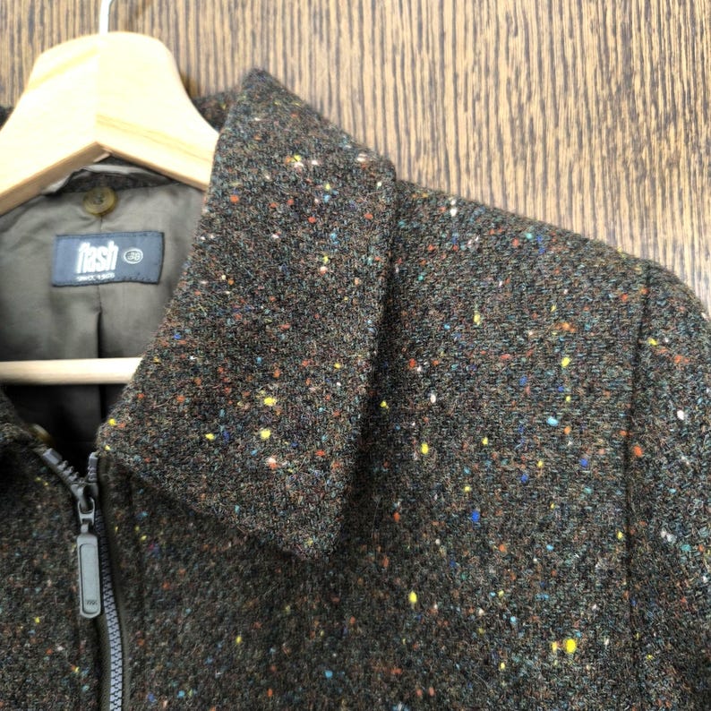 Vintage 70s Brown Donegal Tweed Wool Zip Jacket - Retro Women's Small Outerwear
