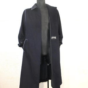 Vintage 80s Navy Wool Tyroler Loden Overcoat - Gothic Style Winter Trench for Women, Medium Size