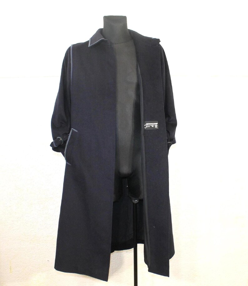 Vintage 80s Navy Wool Tyroler Loden Overcoat - Gothic Style Winter Trench for Women, Medium Size