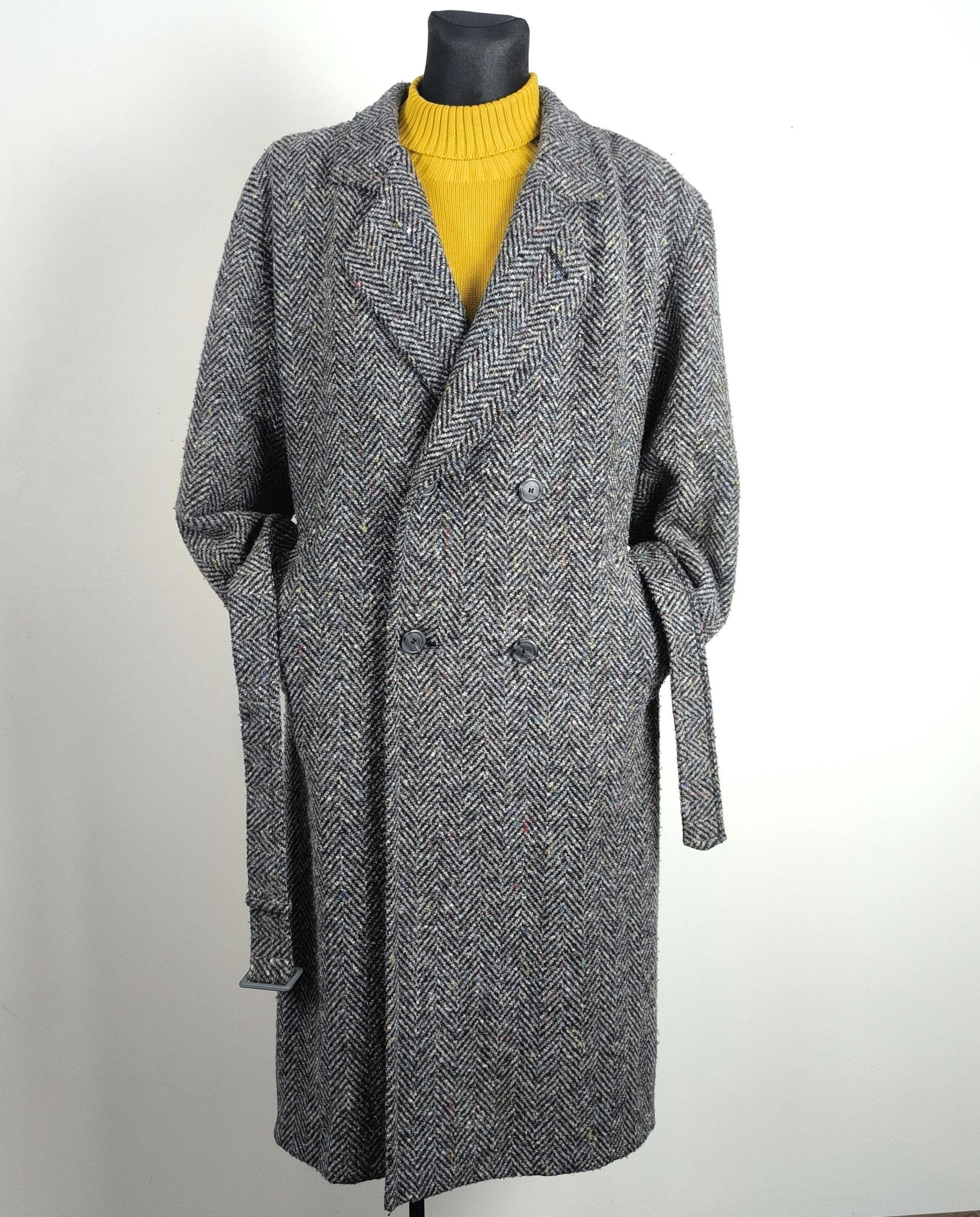 Vintage 70s Finnish Gray Herringbone Tweed Wool Double-breasted