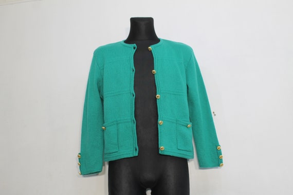 wool Jacket Cardigan Women Green / Buttoned Wool … - image 8