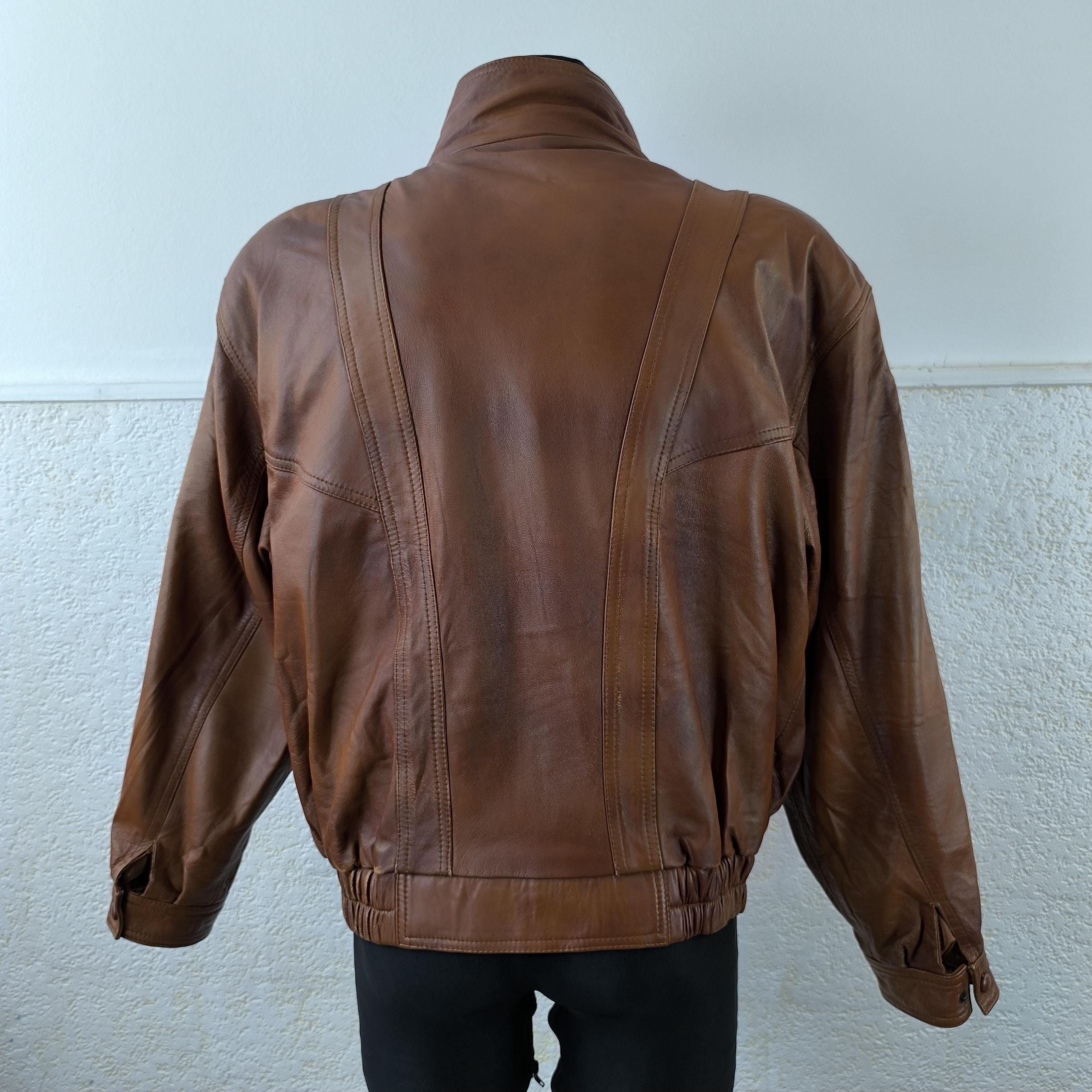 Brown Leather Jacket Distressed Biker Safari Coat for Men - Large