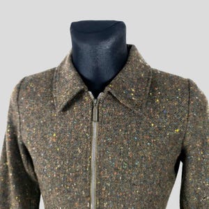 Vintage 70s Brown Donegal Tweed Wool Zip Jacket - Retro Women's Small Outerwear