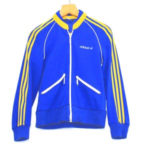 70s Adidas Blue Tracksuit Jacket, Cotton Fleece Zip-Up S