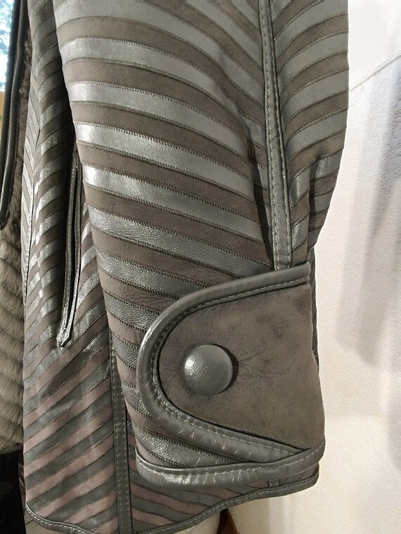 Gray Leather Coat Women, vintage striped coat, Wo… - image 5